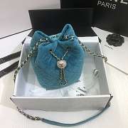 Chanel Strass Drawstring Bucket Bag Velvet Teal Blue AS1894 19x13x13cm - 3