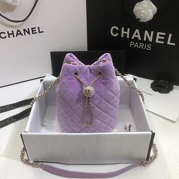 Chanel Strass Drawstring Bucket Bag Velvet Light Purple AS1894 19x13x13cm