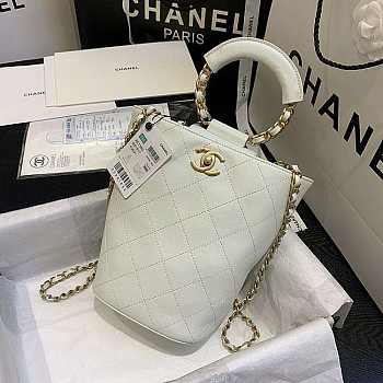 Chanel Chain Handle Bucket Bag White AS1362 32x26x15cm