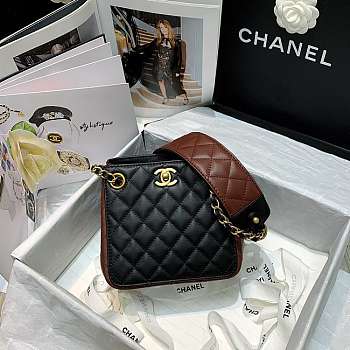 Chanel Strap Into Bucket Bag Black/Burgundy AS2230 15.5x15x12.5cm