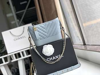 Chanel Small Gabrielle Chevron Hobo Bag Aged Calfskin Light Blue A91810 20x15x8cm