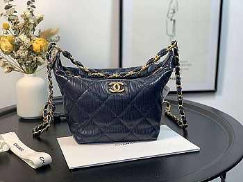 Chanel Hobo Bag Dark Blue AS2480 15x12.5x18cm
