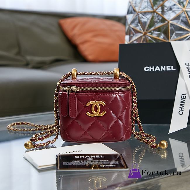 Chanel Small Vanity With Chain Gold-tone Metal Burgundy AP2292 8.5×11×7cm - 1