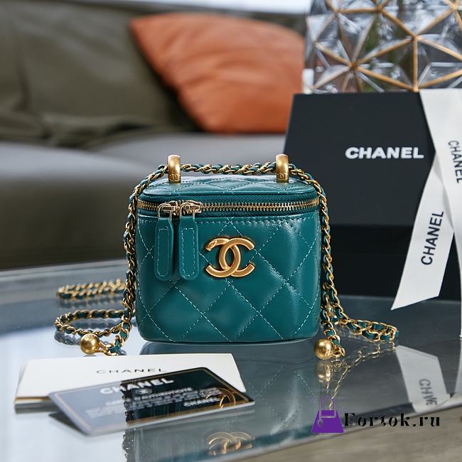 Chanel Small Vanity With Chain Gold-tone Metal Teal AP2292 8.5×11×7cm - 1