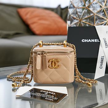 Chanel Small Vanity With Chain Gold-tone Metal Light Beige AP2292 8.5×11×7cm