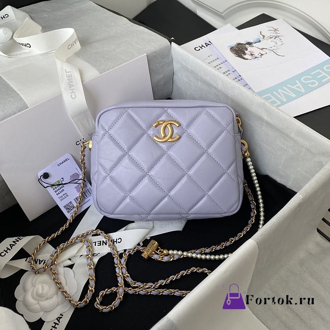 Chanel Mini Camera Case Leather Imitation Pearls Light Purple AS2856 18x14x7cm - 1