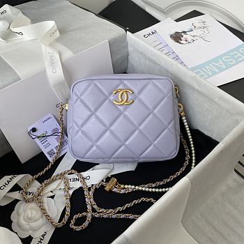 Chanel Mini Camera Case Leather Imitation Pearls Light Purple AS2856 18x14x7cm