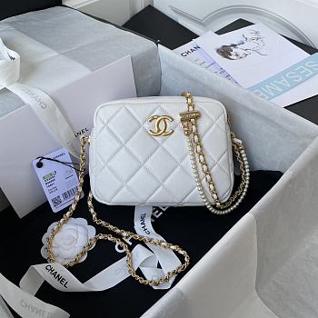 Chanel Mini Camera Case Leather Imitation Pearls Light White AS2856 18x14x7cm