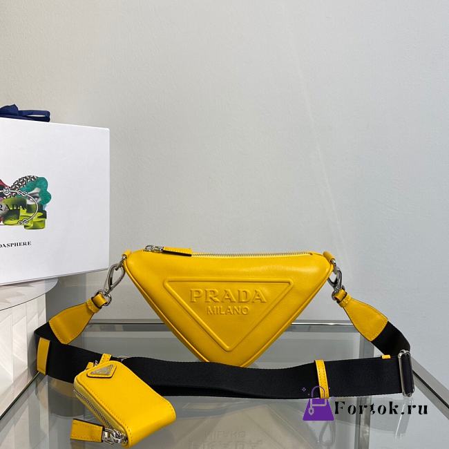 Prada Leather Triangle Shoulder Bag Yellow 1BH190 26x14x12cm - 1