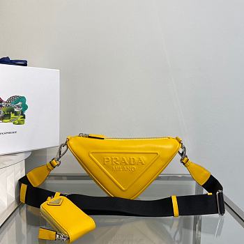 Prada Leather Triangle Shoulder Bag Yellow 1BH190 26x14x12cm