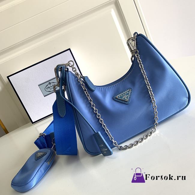 Prada Re-Edition 2005 Nylon Bag Blue 1BH204 22x12x6cm - 1