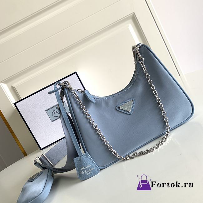 Prada Re-Edition 2005 Nylon Bag Light Blue 1BH204 22x12x6cm - 1