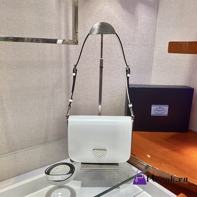 Prada Brushed Leather Shoulder Bag White 1BD308 21x15x6cm - 1