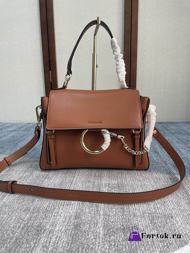 Chloe Small Faye Day Bag Leather Brown CHC17WS322HG 27x9.5x21cm - 1
