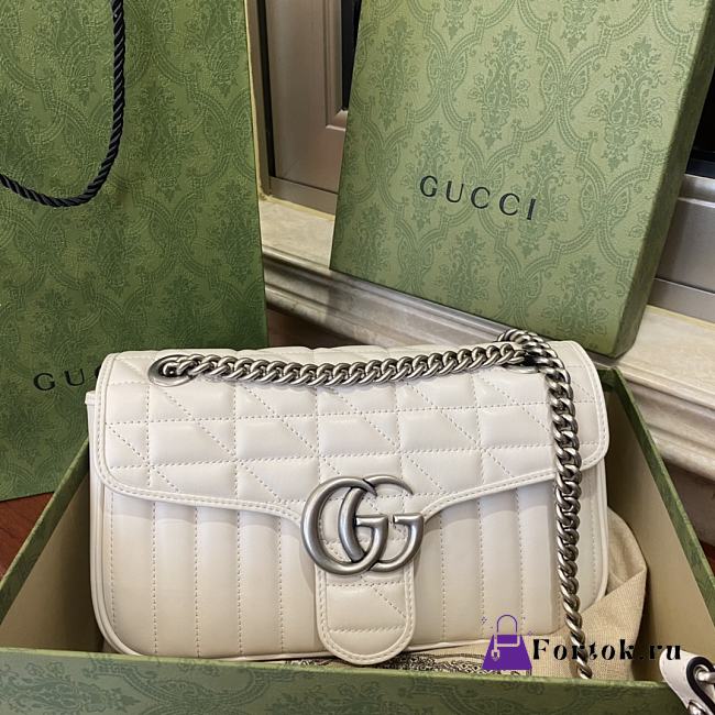 Gucci GG Marmont Small Shoulder Bag Matelassé Leather White 443497 26x15x7cm - 1