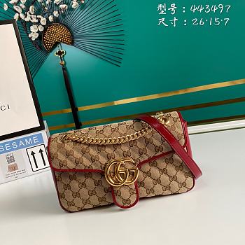 Gucci GG Marmont Small Shoulder Bag GG Canvas Beige/Red 443497 26x15x7cm