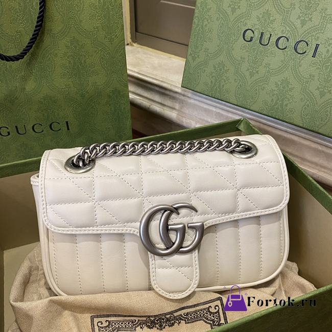 Gucci Marmont Mini Shoulder Bag Matelassé Leather White 446744 22x13x6cm - 1
