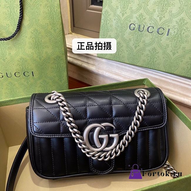Gucci Marmont Mini Shoulder Bag Matelassé Leather Black 446744 22x13x6cm - 1