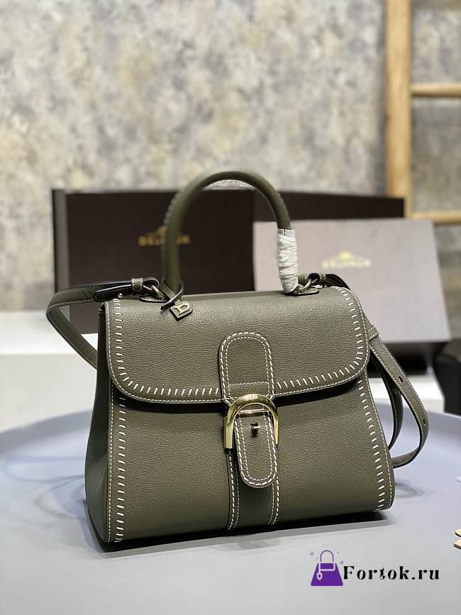 Delvaux Brillant MM Surpiqué Leather Khaki 28x15x22cm - 1