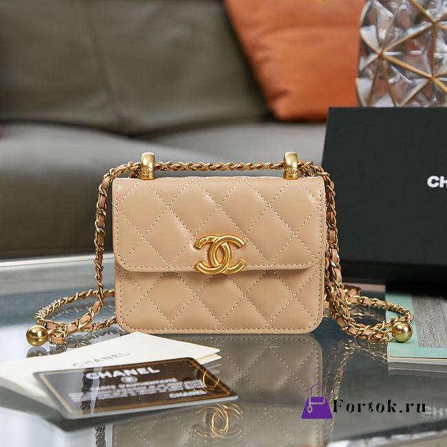 Chanel Flap Coin Purse With Chain Beige AP2290 9.5×12.5×3.5cm - 1