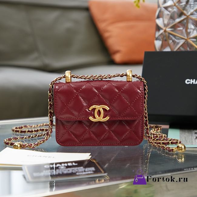 Chanel Flap Coin Purse With Chain Burgundy AP2290 9.5×12.5×3.5cm - 1