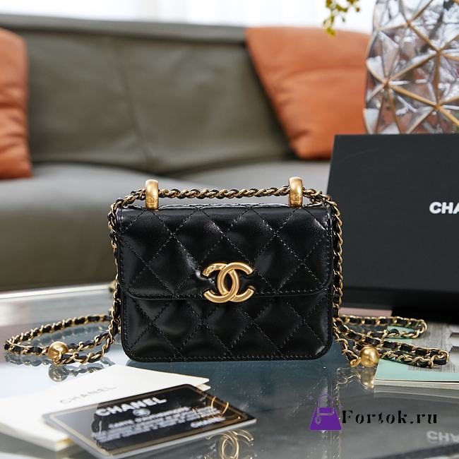 Chanel Flap Coin Purse With Chain Black AP2290 9.5×12.5×3.5cm - 1