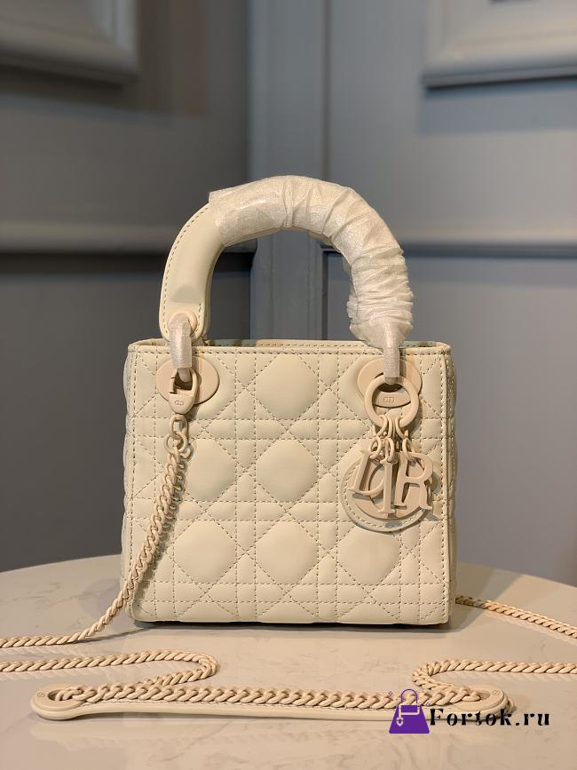 Dior Mini Lady Dior Bag Ultramatte Cannage Cream M0505 17x7.5x14cm - 1