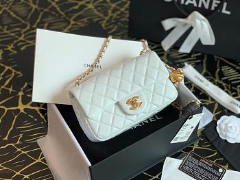 Chanel Charm Strap Flap Bag Leather White AS1787 17x20cm