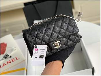 Chanel Mini Flap Bag Silver-tone Metal Grained Leather Black 20cm