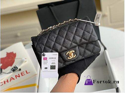 Chanel Mini Flap Bag Gold-tone Metal Grained Leather Black 20cm - 1