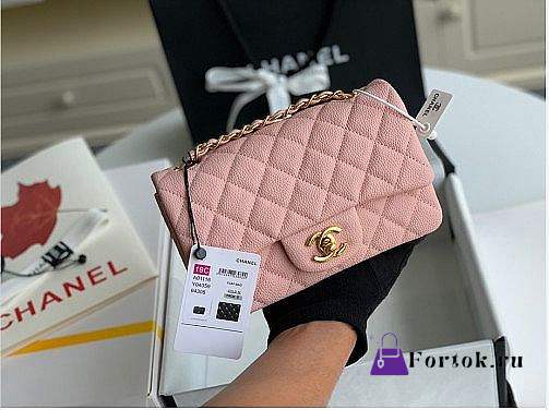 Chanel Mini Flap Bag Gold-tone Metal Grained Leather Pink 20cm - 1
