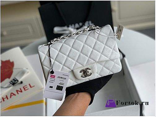 Chanel Mini Flap Bag Silver-tone Metal Grained Leather White 20cm - 1