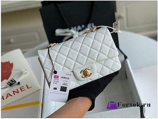 Chanel Mini Flap Bag Gold-tone Metal Grained Leather White 20cm - 1