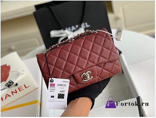 Chanel Mini Flap Bag Silver-tone Metal Grained Leather Burgundy 20cm - 1