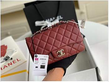 Chanel Mini Flap Bag Silver-tone Metal Grained Leather Burgundy 20cm