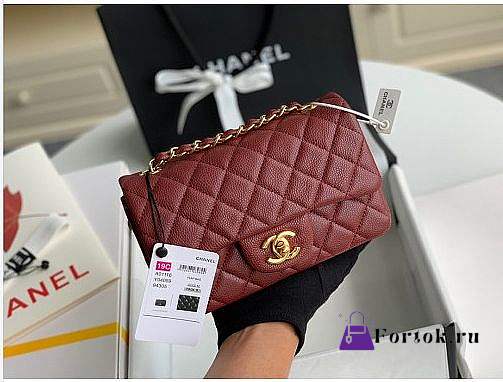 Chanel Mini Flap Bag Gold-tone Metal Grained Leather Burgundy 20cm - 1