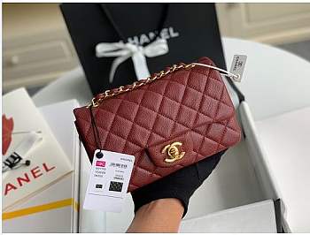 Chanel Mini Flap Bag Gold-tone Metal Grained Leather Burgundy 20cm