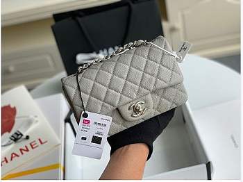 Chanel Mini Flap Bag Silver-tone Metal Grained Leather Gray 20cm