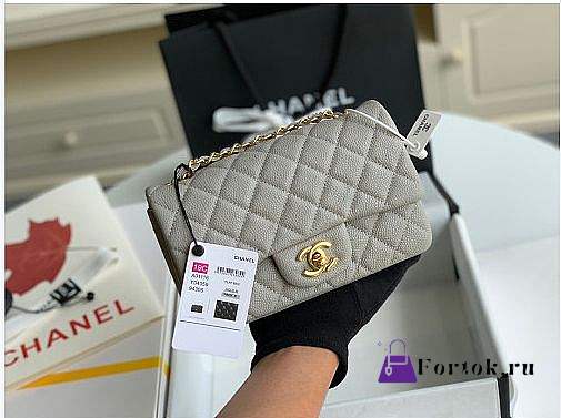 Chanel Mini Flap Bag Gold-tone Metal Grained Leather Gray 20cm - 1