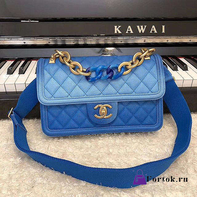 Chanel CC Flap Bag Grained Leather Blue AS0062 26x16x6cm - 1