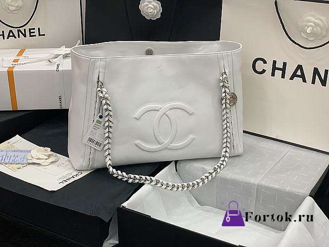 Chanel Shopping Bag Top Handle White AS8473 42cm - 1