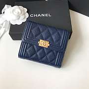 Chanel Boy Gold-tone Metal Grain Leather Wallet Navy A80734 11.5x10.5x3cm - 1