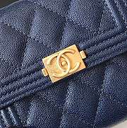 Chanel Boy Gold-tone Metal Grain Leather Wallet Navy A80734 11.5x10.5x3cm - 3
