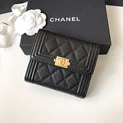 Chanel Boy Gold-tone Metal Grain Leather Wallet Black A80734 11.5x10.5x3cm - 1