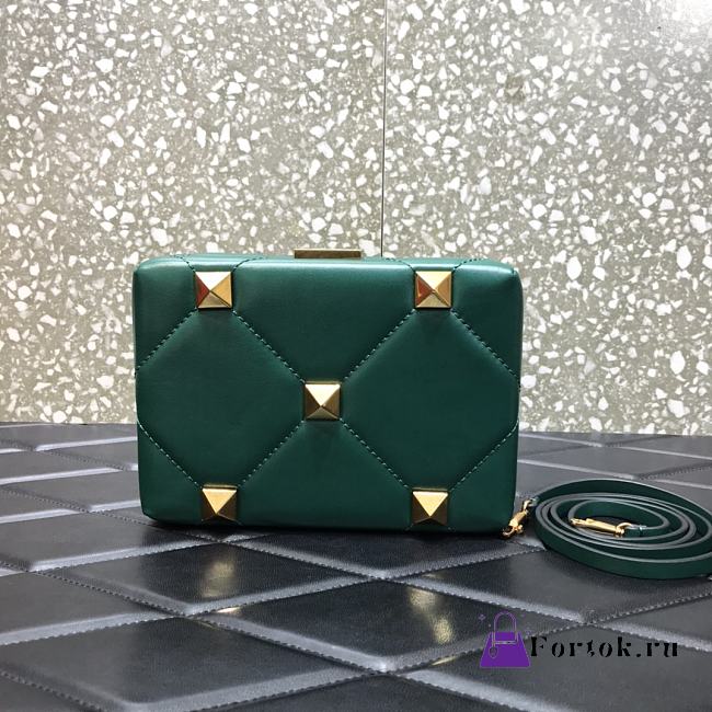 Valentino Romand Stud Box Clutch Teal 20x5x14cm - 1