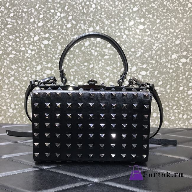 Valentino Rockstud Alcove Box Bag All-Over Studs Grained Leather Black 19x12x8cm  - 1