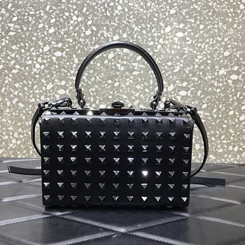 Valentino Rockstud Alcove Box Bag All-Over Studs Grained Leather Black 19x12x8cm 