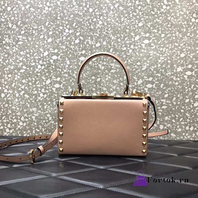 Valentino Rockstud Alcove Box Bag Studs Grained Leather Powder Pink 19x12x8cm - 1