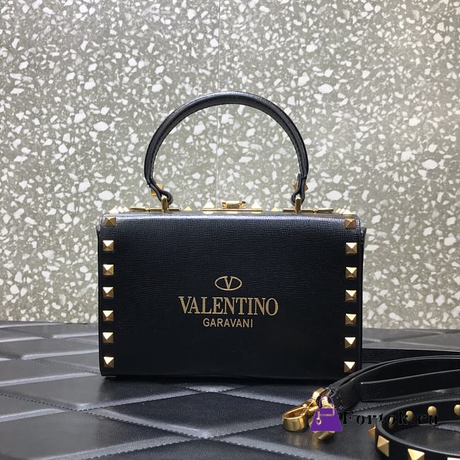 Valentino Rockstud Alcove Box Bag Studs Grained Leather Black 19x12x8cm - 1