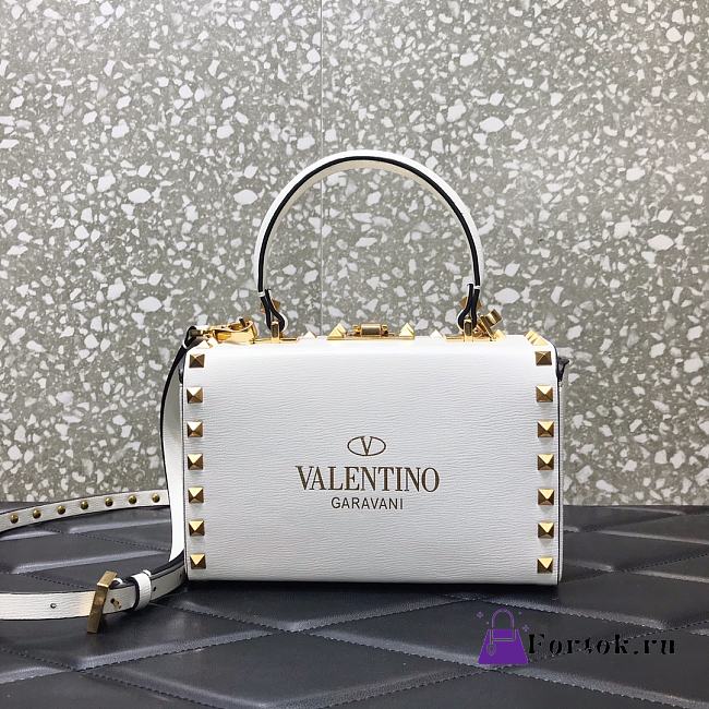 Valentino Rockstud Alcove Box Bag Studs Grained Leather White 19x12x8cm - 1